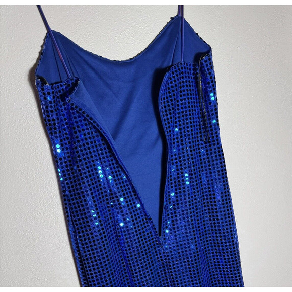 1990's LA Glow Blue Metallic Blingy Sequined Zipper Dress Gown Juniors 9/10 Prom - Picture 5 of 13
